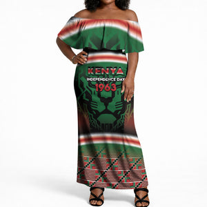 Personalized Kenya Independence Day Off Shoulder Maxi Dress Tribal Lion 1963 Maasai Beadwork