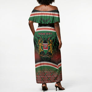 Personalized Kenya Independence Day Off Shoulder Maxi Dress Tribal Lion 1963 Maasai Beadwork