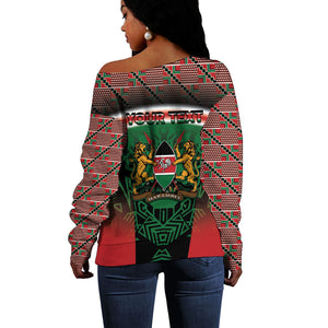 Personalized Kenya Independence Day Off Shoulder Sweater Tribal Lion 1963 Maasai Beadwork