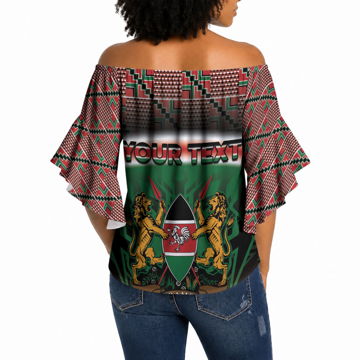 Personalized Kenya Independence Day Off Shoulder Wrap Waist Top Tribal Lion 1963 Maasai Beadwork