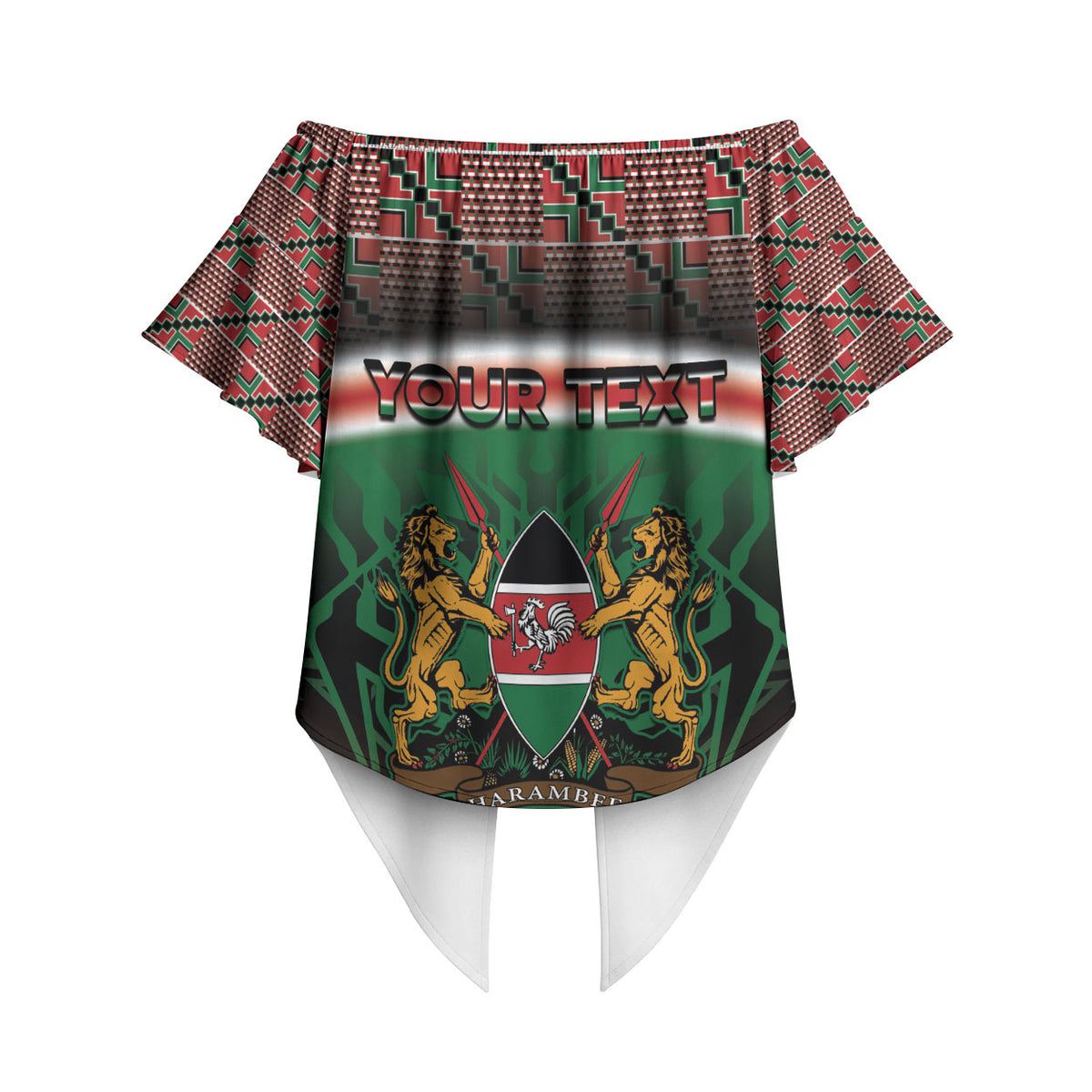 Personalized Kenya Independence Day Off Shoulder Wrap Waist Top Tribal Lion 1963 Maasai Beadwork