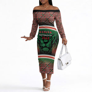 Personalized Kenya Independence Day Off The Shoulder Long Sleeve Dress Tribal Lion 1963 Maasai Beadwork