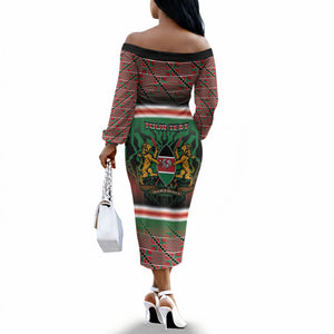 Personalized Kenya Independence Day Off The Shoulder Long Sleeve Dress Tribal Lion 1963 Maasai Beadwork