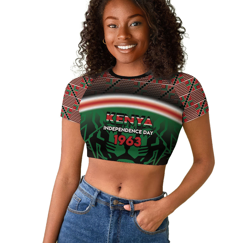 Personalized Kenya Independence Day Raglan Cropped T shirt Tribal Lion 1963 Maasai Beadwork