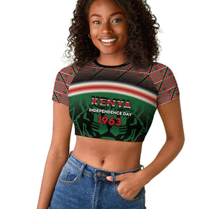 Personalized Kenya Independence Day Raglan Cropped T shirt Tribal Lion 1963 Maasai Beadwork