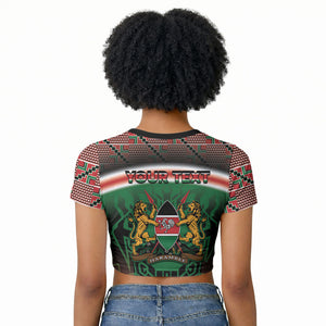 Personalized Kenya Independence Day Raglan Cropped T shirt Tribal Lion 1963 Maasai Beadwork