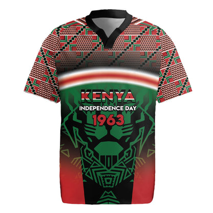 Personalized Kenya Independence Day Rugby Jersey Tribal Lion 1963 Maasai Beadwork