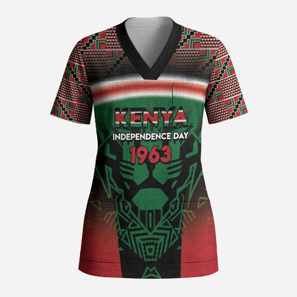 Personalized Kenya Independence Day Scrub Top Tribal Lion 1963 Maasai Beadwork