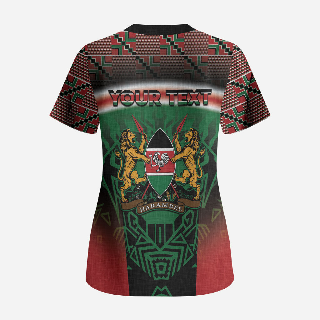Personalized Kenya Independence Day Scrub Top Tribal Lion 1963 Maasai Beadwork