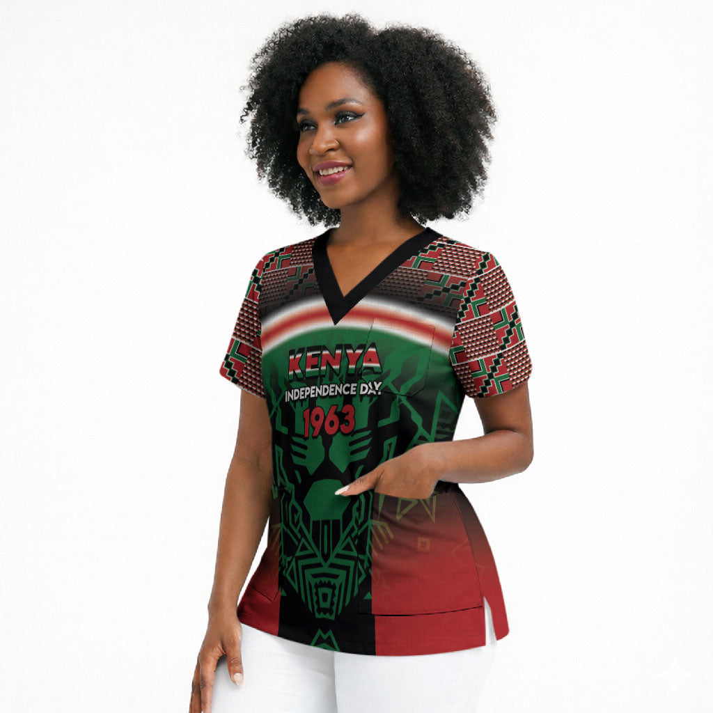 Personalized Kenya Independence Day Scrub Top Tribal Lion 1963 Maasai Beadwork