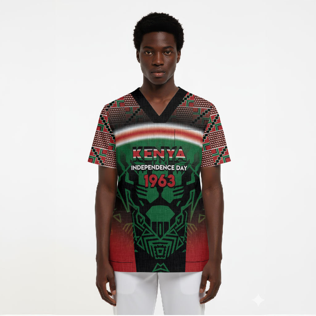 Personalized Kenya Independence Day Scrub Top Tribal Lion 1963 Maasai Beadwork