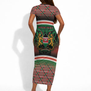 Personalized Kenya Independence Day Short Sleeve Bodycon Dress Tribal Lion 1963 Maasai Beadwork