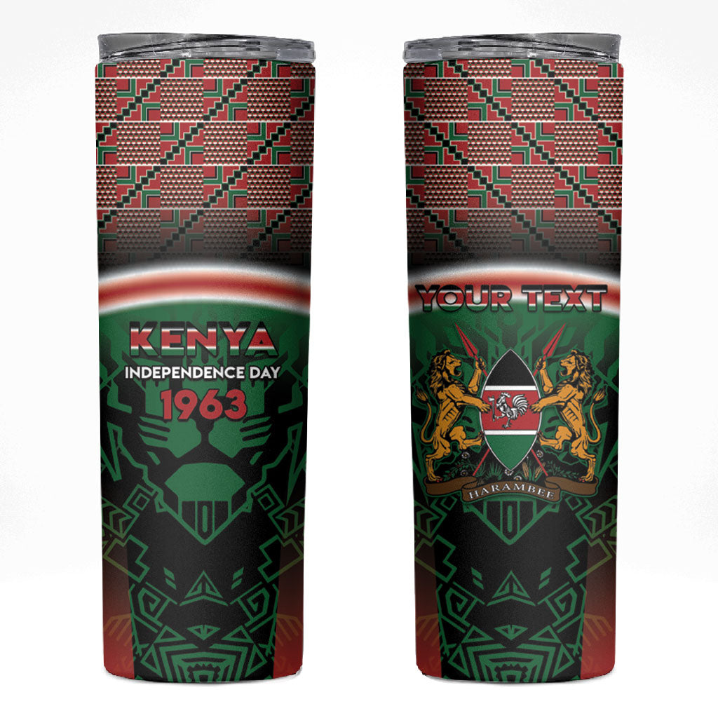 Personalized Kenya Independence Day Skinny Tumbler Tribal Lion 1963 Maasai Beadwork