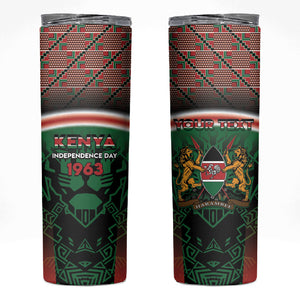 Personalized Kenya Independence Day Skinny Tumbler Tribal Lion 1963 Maasai Beadwork
