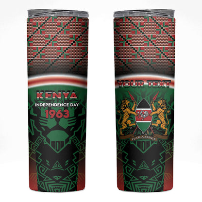 Personalized Kenya Independence Day Skinny Tumbler Tribal Lion 1963 Maasai Beadwork