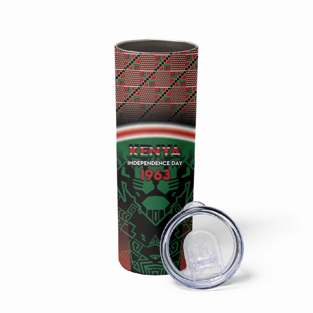 Personalized Kenya Independence Day Skinny Tumbler Tribal Lion 1963 Maasai Beadwork