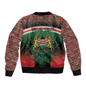 Personalized Kenya Independence Day Sleeve Zip Bomber Jacket Tribal Lion 1963 Maasai Beadwork