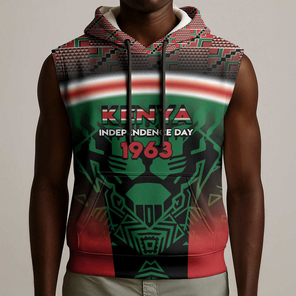 Personalized Kenya Independence Day Sleeveless Hoodie Tribal Lion 1963 Maasai Beadwork