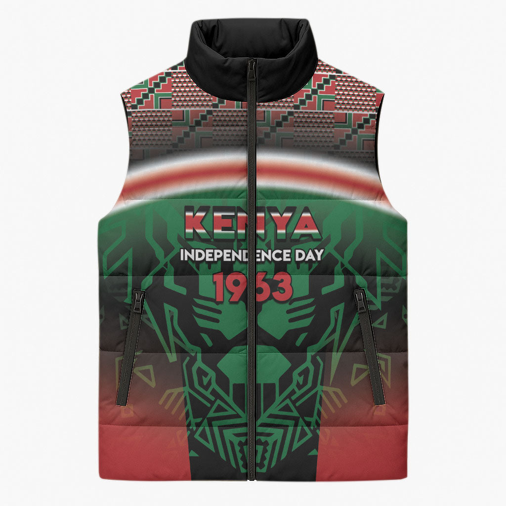 Personalized Kenya Independence Day Sleeveless Puffer Jacket Tribal Lion 1963 Maasai Beadwork