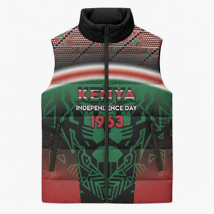 Personalized Kenya Independence Day Sleeveless Puffer Jacket Tribal Lion 1963 Maasai Beadwork