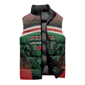 Personalized Kenya Independence Day Sleeveless Puffer Jacket Tribal Lion 1963 Maasai Beadwork