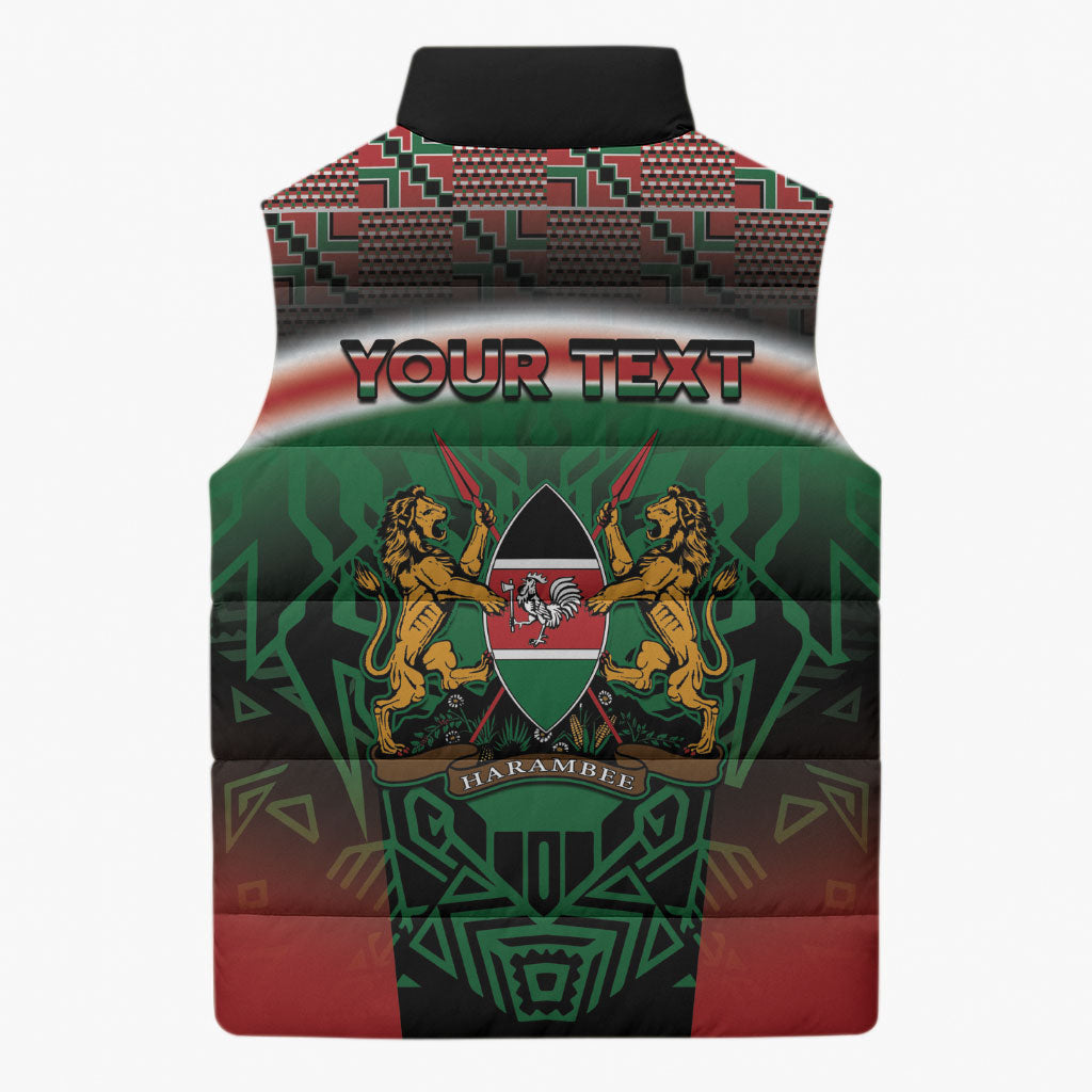Personalized Kenya Independence Day Sleeveless Puffer Jacket Tribal Lion 1963 Maasai Beadwork