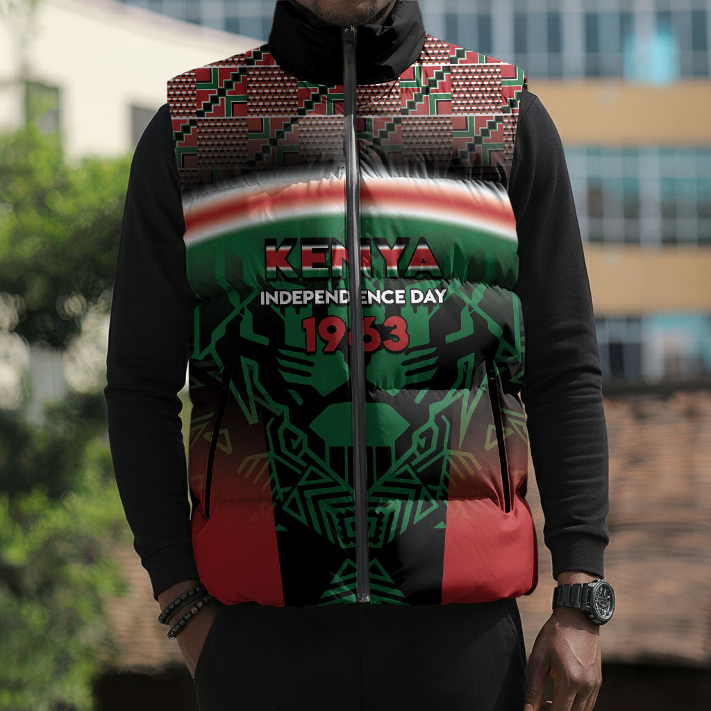 Personalized Kenya Independence Day Sleeveless Puffer Jacket Tribal Lion 1963 Maasai Beadwork