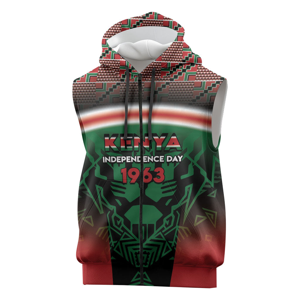 Personalized Kenya Independence Day Sleeveless Zip Hoodie Tribal Lion 1963 Maasai Beadwork
