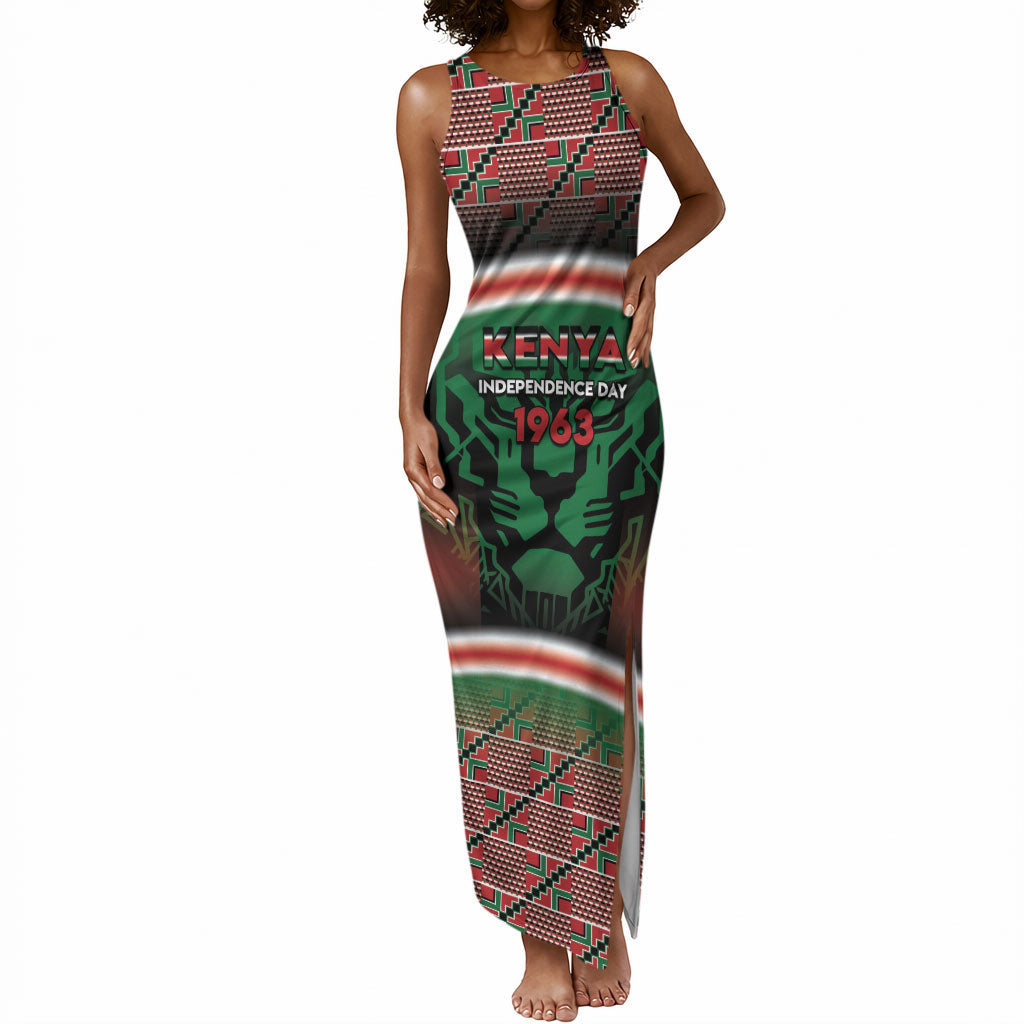 Personalized Kenya Independence Day Tank Maxi Dress Tribal Lion 1963 Maasai Beadwork
