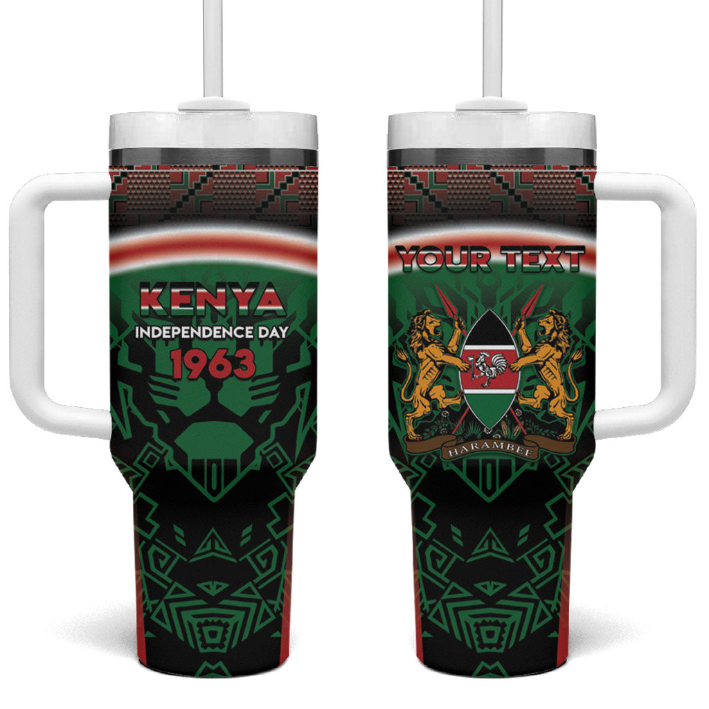 Personalized Kenya Independence Day Tumbler With Handle Tribal Lion 1963 Maasai Beadwork