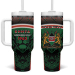 Personalized Kenya Independence Day Tumbler With Handle Tribal Lion 1963 Maasai Beadwork