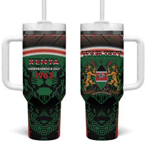 Personalized Kenya Independence Day Tumbler With Handle Tribal Lion 1963 Maasai Beadwork
