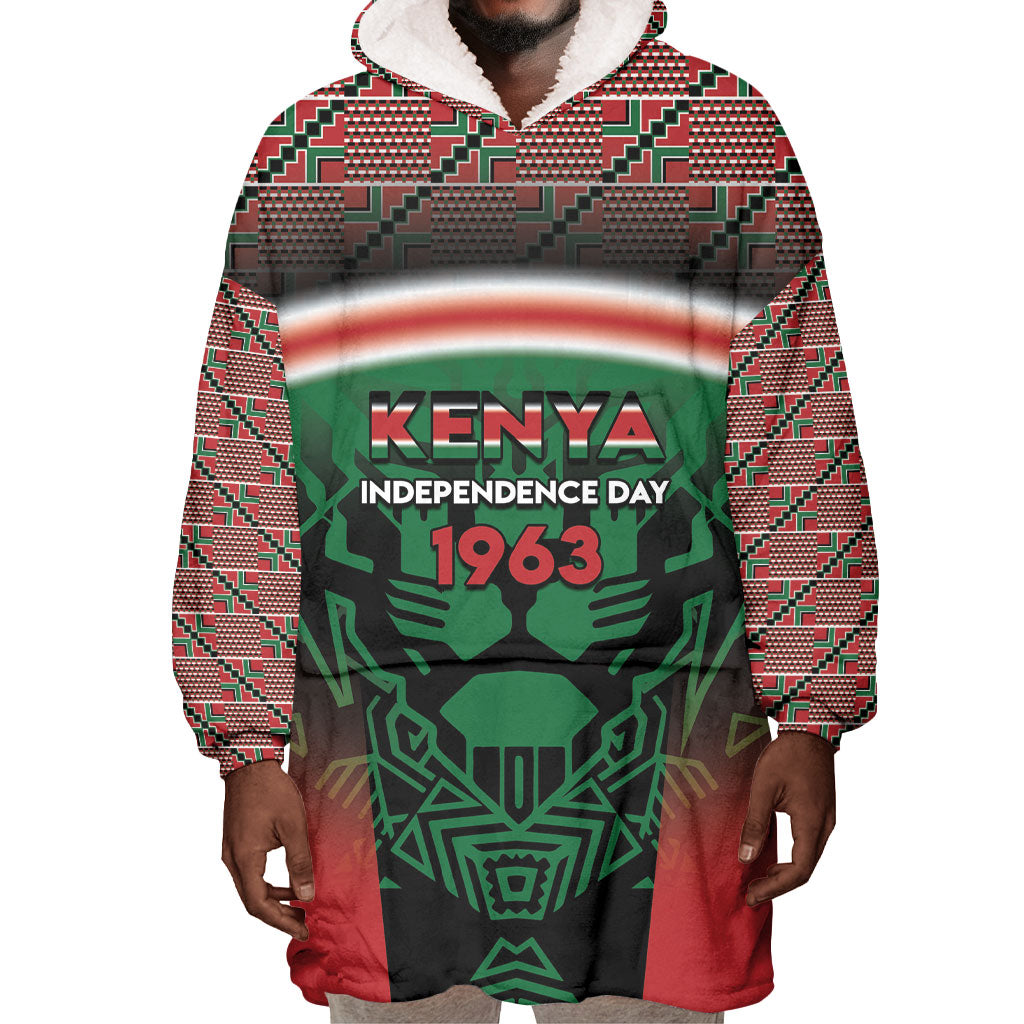 Personalized Kenya Independence Day Wearable Blanket Hoodie Tribal Lion 1963 Maasai Beadwork