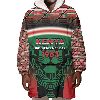 Personalized Kenya Independence Day Wearable Blanket Hoodie Tribal Lion 1963 Maasai Beadwork