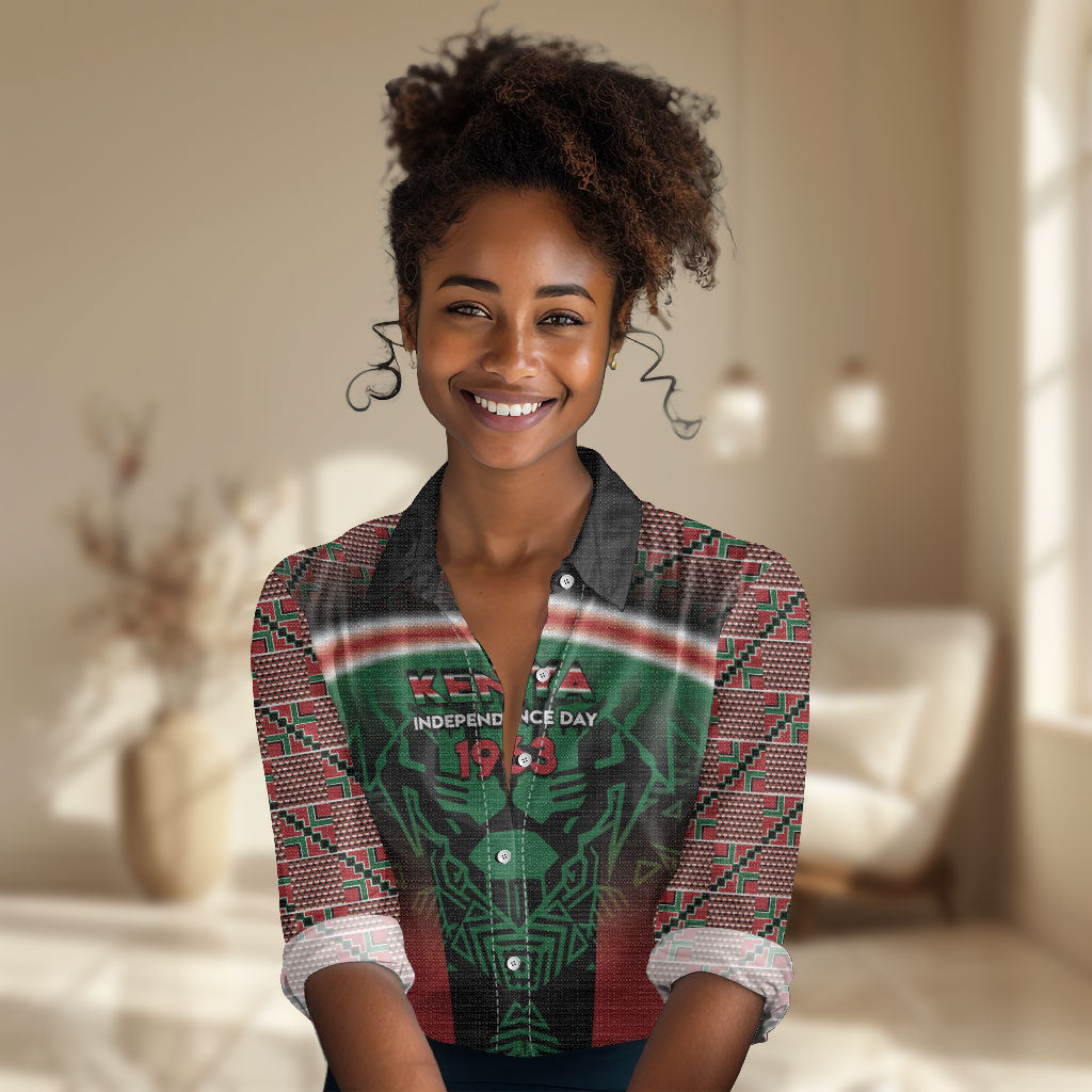 Personalized Kenya Independence Day Women Casual Shirt Tribal Lion 1963 Maasai Beadwork