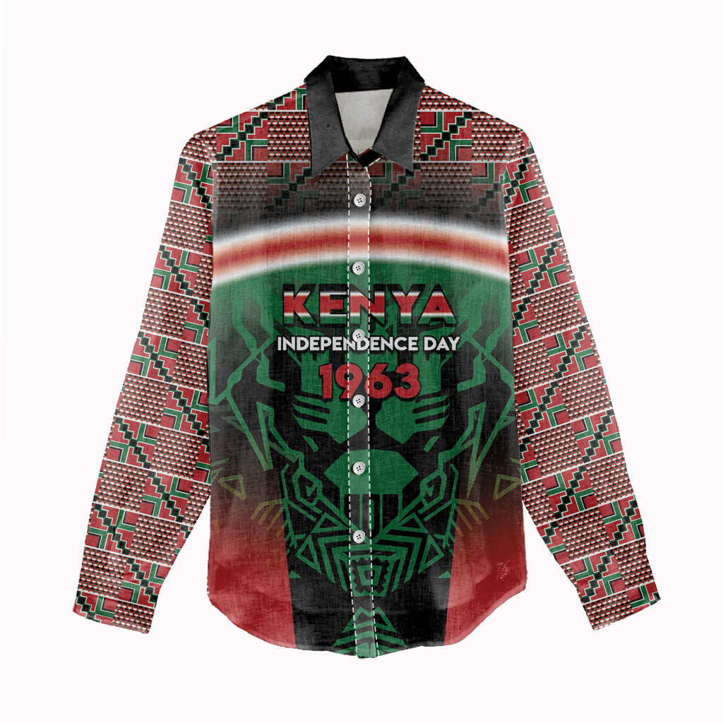 Personalized Kenya Independence Day Women Casual Shirt Tribal Lion 1963 Maasai Beadwork