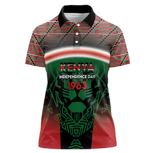Personalized Kenya Independence Day Women Polo Shirt Tribal Lion 1963 Maasai Beadwork