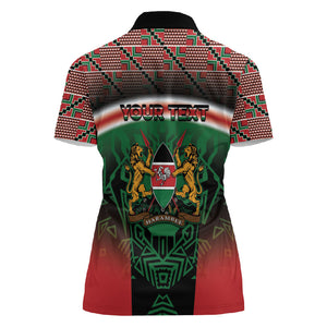 Personalized Kenya Independence Day Women Polo Shirt Tribal Lion 1963 Maasai Beadwork