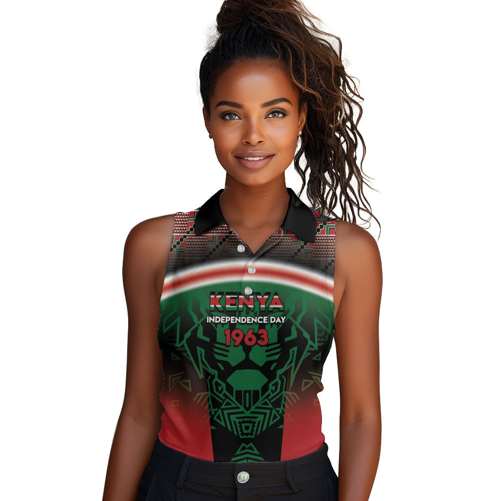 Personalized Kenya Independence Day Women Sleeveless Polo Shirt Tribal Lion 1963 Maasai Beadwork