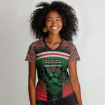 Personalized Kenya Independence Day Women V-Neck T-Shirt Tribal Lion 1963 Maasai Beadwork