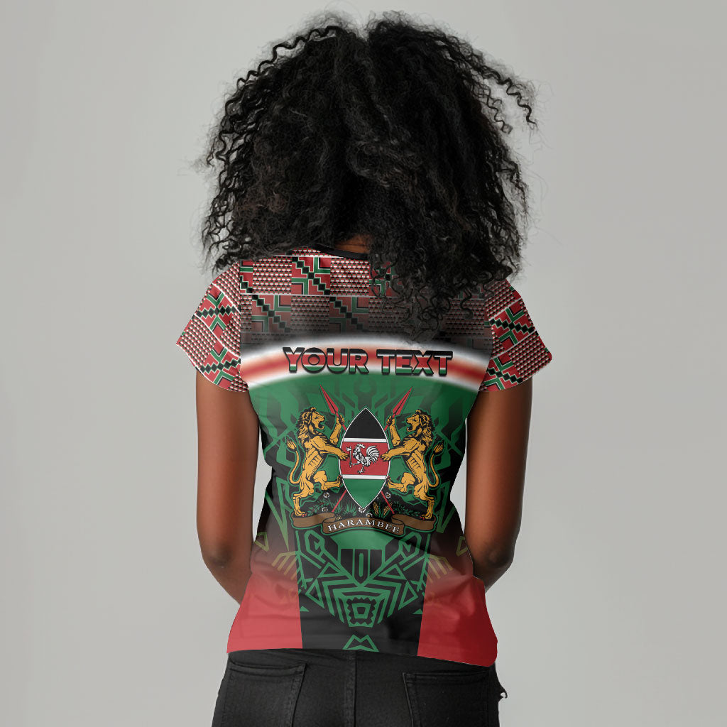 Personalized Kenya Independence Day Women V-Neck T-Shirt Tribal Lion 1963 Maasai Beadwork