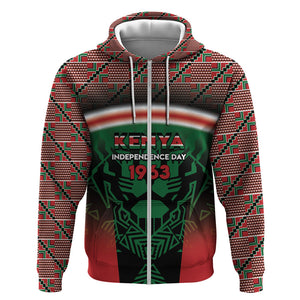 Personalized Kenya Independence Day Zip Hoodie Tribal Lion 1963 Maasai Beadwork