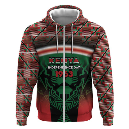 Personalized Kenya Independence Day Zip Hoodie Tribal Lion 1963 Maasai Beadwork