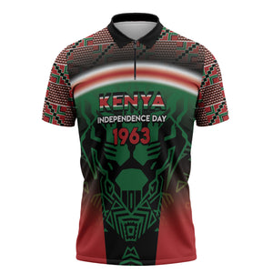Personalized Kenya Independence Day Zipper Polo Shirt Tribal Lion 1963 Maasai Beadwork