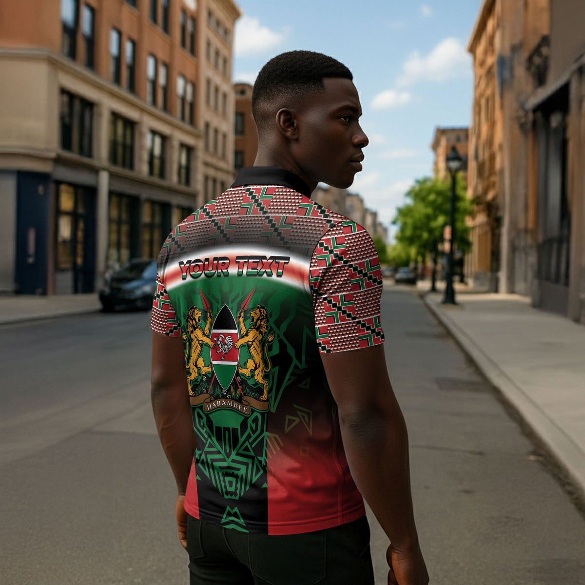 Personalized Kenya Independence Day Zipper Polo Shirt Tribal Lion 1963 Maasai Beadwork