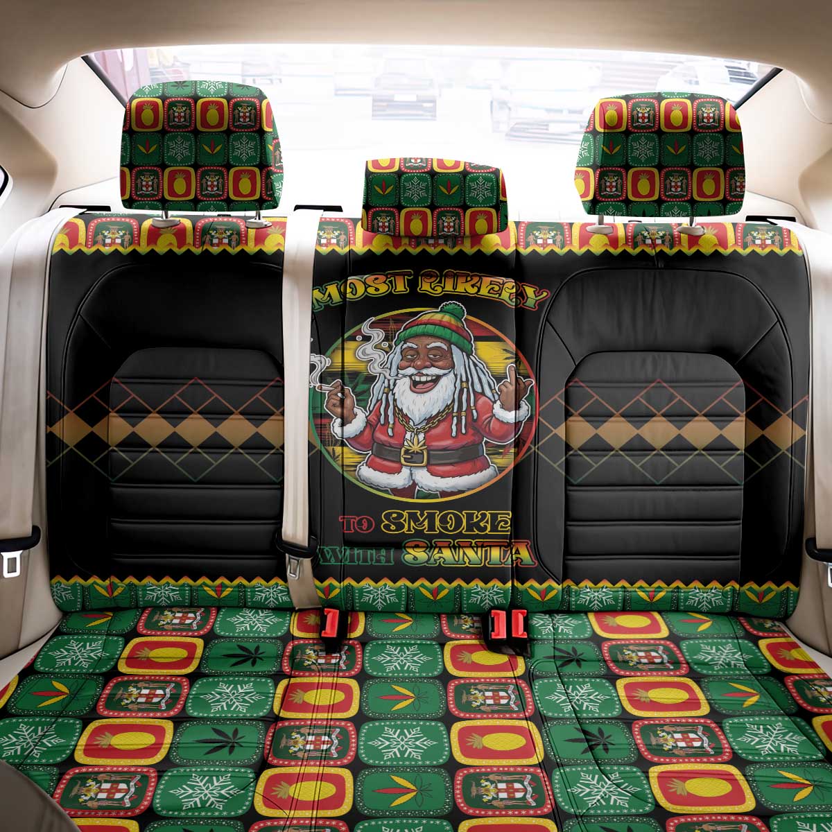 Afro-Jamaicans Christmas Back Car Seat Cover Most Likely To Smoke With Santa - African Pride
