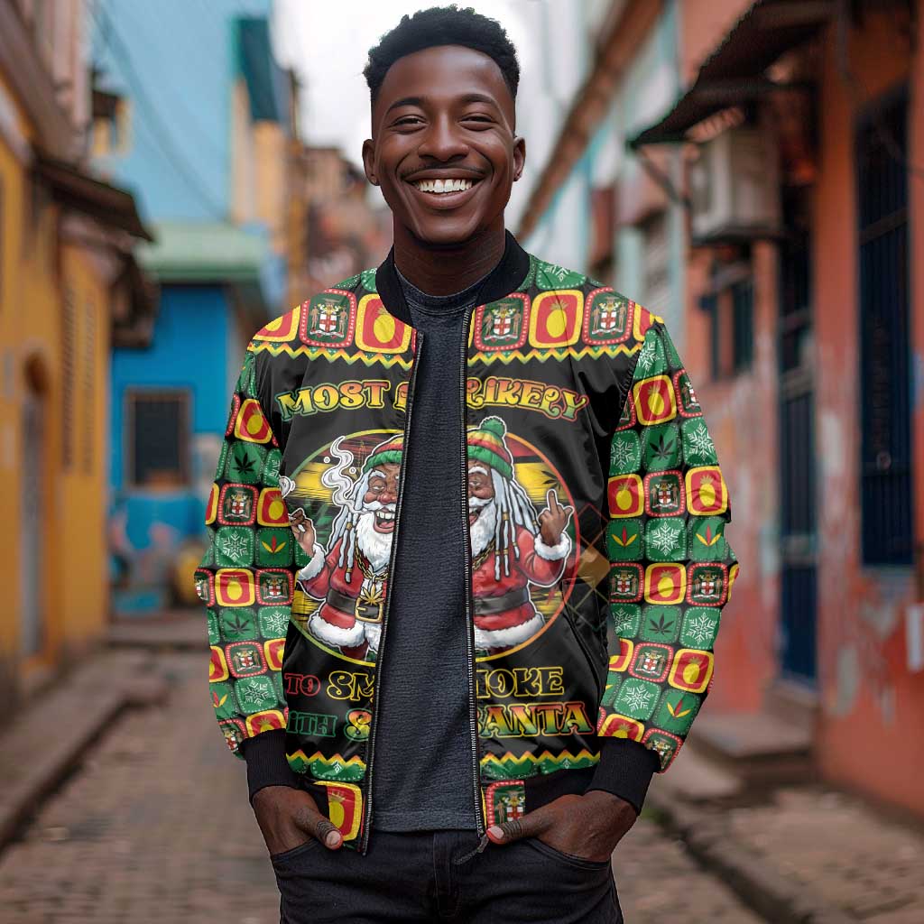 Afro-Jamaicans Christmas Bomber Jacket Most Likely To Smoke With Santa - African Pride