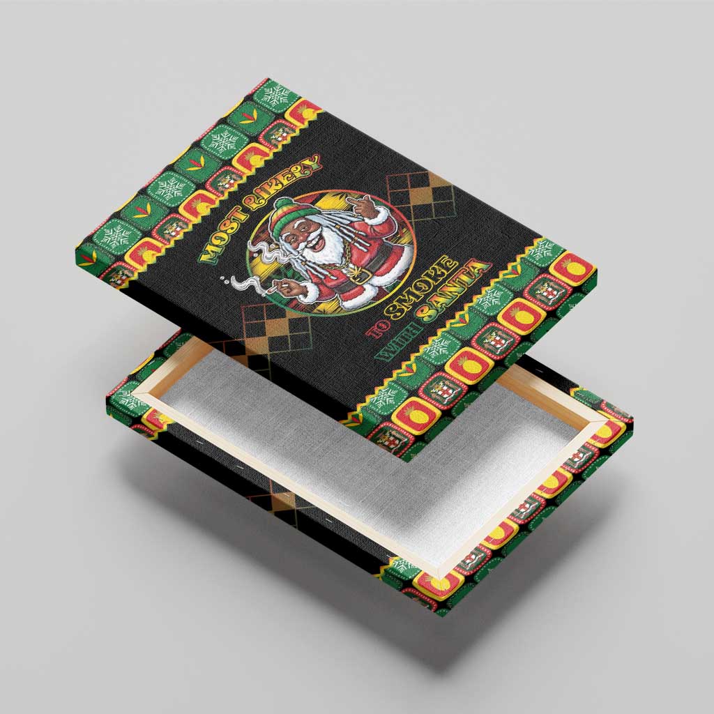Afro-Jamaicans Christmas Canvas Wall Art Most Likely To Smoke With Santa - African Pride