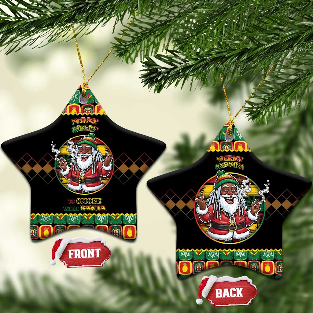 Afro-Jamaicans Christmas Ceramic Ornament Most Likely To Smoke With Santa - African Pride