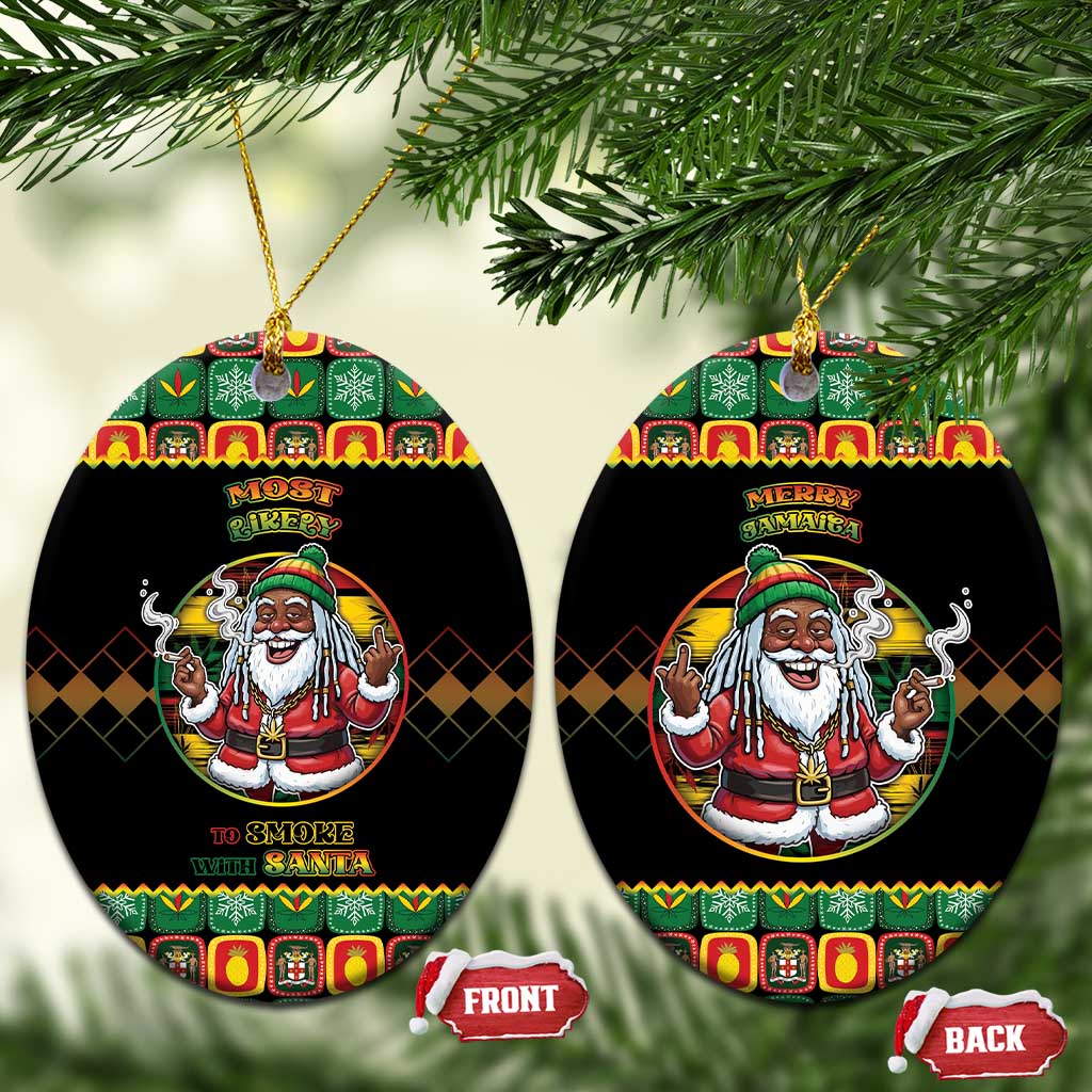 Afro-Jamaicans Christmas Ceramic Ornament Most Likely To Smoke With Santa - African Pride